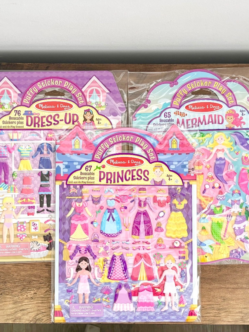 NEW Melissa & Doug Puffy Sticker Play Princess, Mermaid Dress Up Reusable SET 3